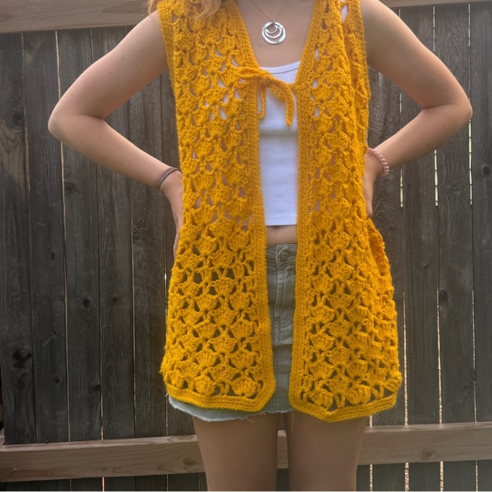 Long hand made crochet vest
